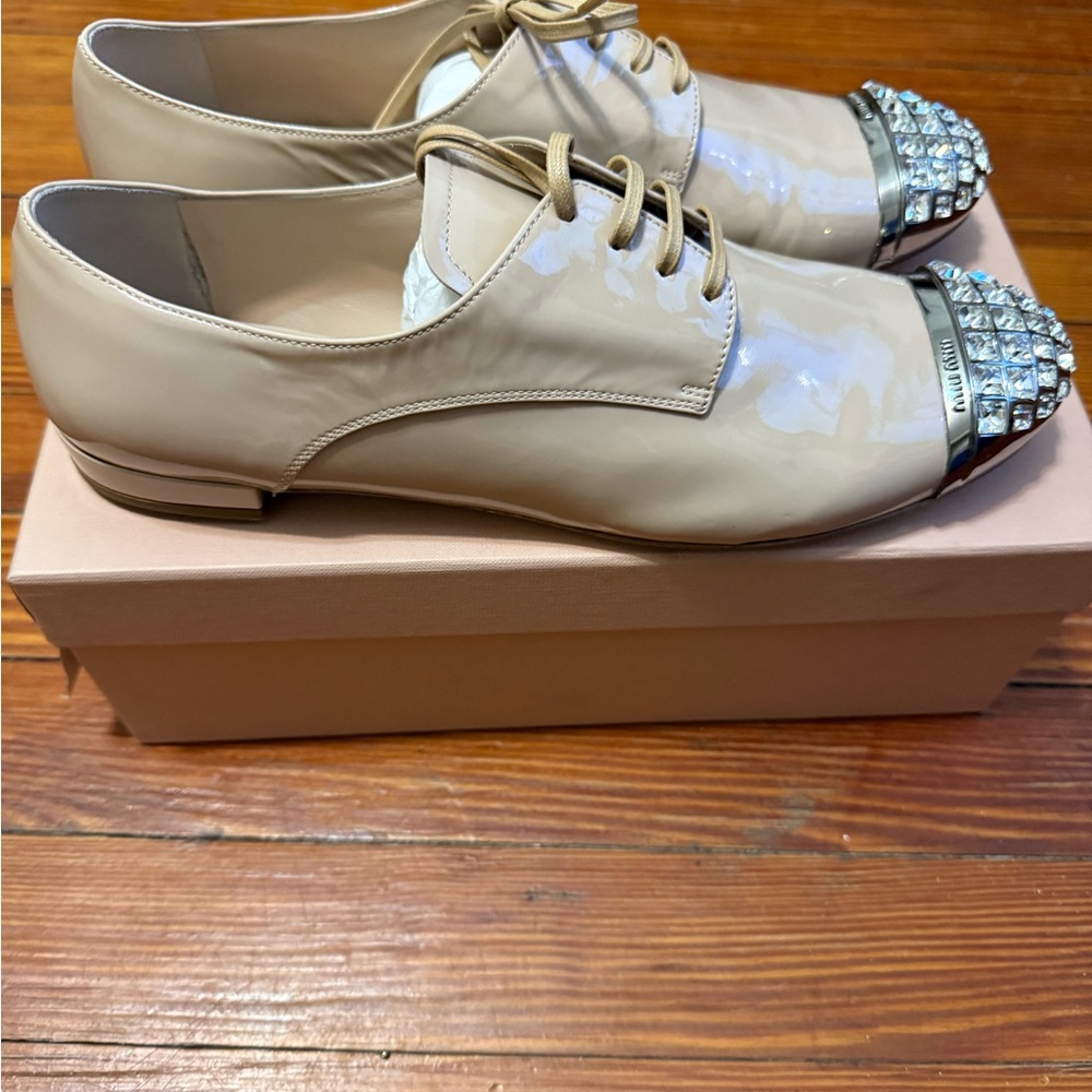 Authentic NIB MIU MIU crystal LOAFERS Size 40 beige color